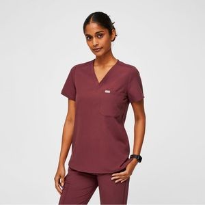 FIGS Dark Cherry Catarina scrub top M